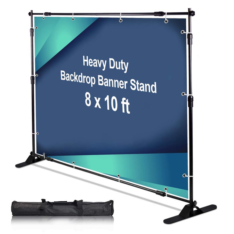 AkTop 10 x 8 ft Heavy Duty Backdrop Banner Stand Kit Adjustable Photography Step and Repeat Stand for Parties Portable Trade Show Photo Booth Background with Carrying Bag