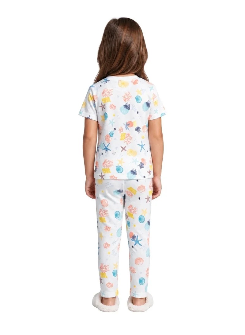 بيبي كلو Girls White Seashell and Starfish Print Pajama Set