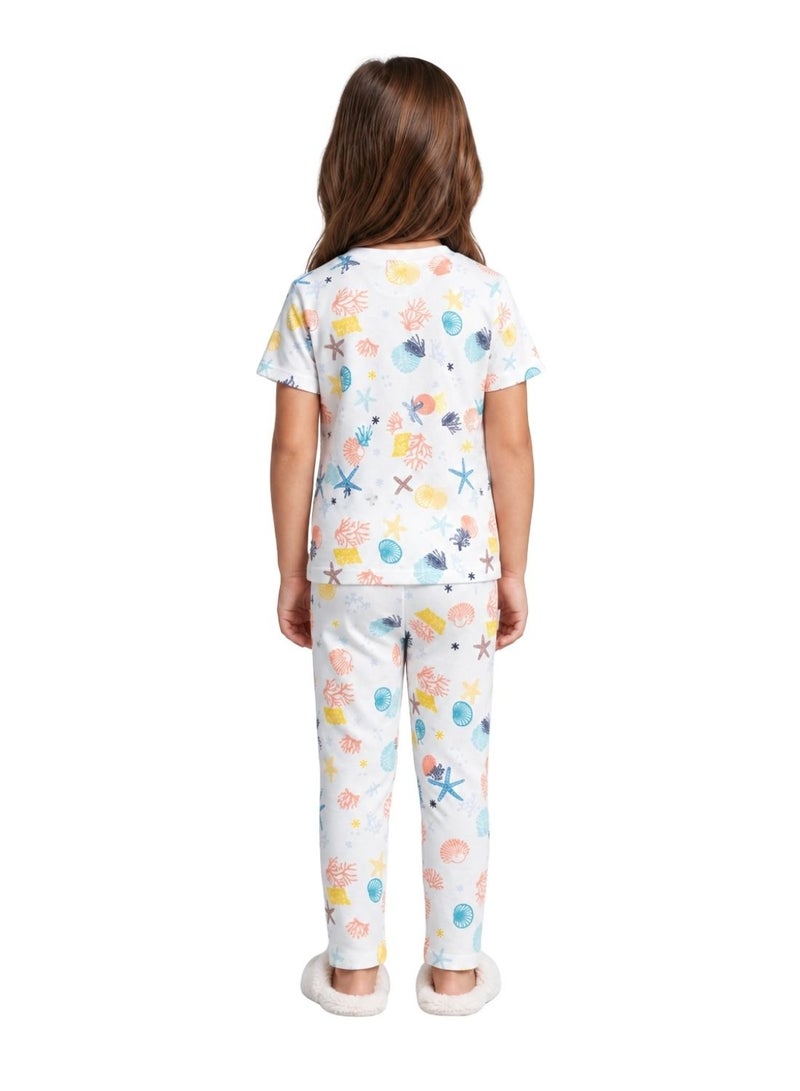 babyqlo Girls White Seashell and Starfish Print Pajama Set - Image 2