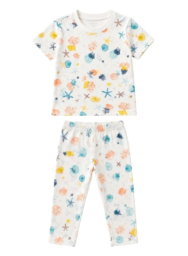 babyqlo Girls White Seashell and Starfish Print Pajama Set - Image 5