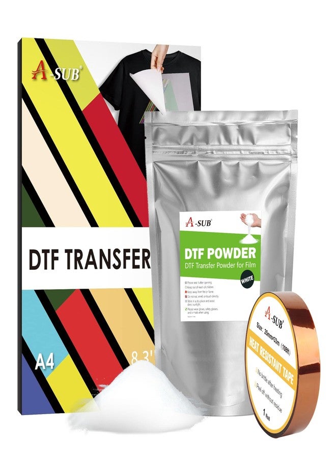 A-SUB DTF Transfer Film and Powder Kit - 30 Sheets A4 DTF Film for Sublimation and DTF Printer, 1.1lb/500g White Medium DTF Powder, DTF Starter Kit for Printing on Any Fabrics - Image 1
