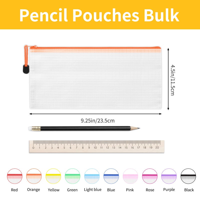 EOOUT Mesh Zipper Pouch 20pcs 9.5x4.5 Inches Small Organizing Bags in 10 Colors for Travel Storage and Office Supplies Storage - Image 2
