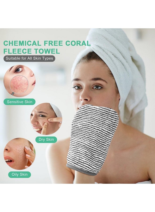 Phogary 8 Facial Body Washcloths, Soft Face Shower Coral Fleece Mitts Cleansing Bath Spa Terry Towels, Reusable Makeup Remover Mitt Gloves, European Style Towel Cloth Skin Care Towelettes  - Image 3