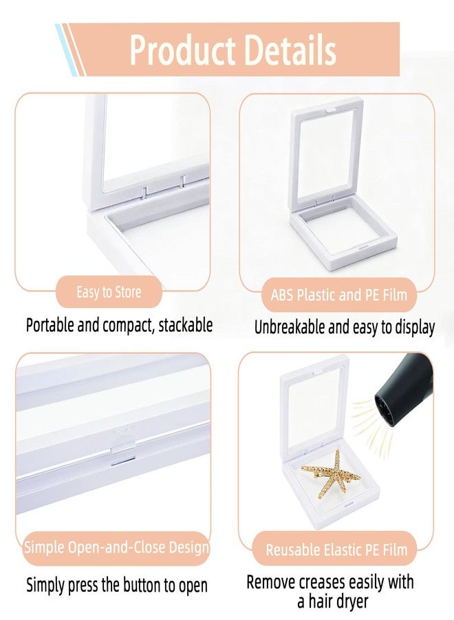 JIABEIUS 30 PCS Floating Display Case, Challenge Coin Display Stand, 3D Floating Frames Transparent PE Jewelry Storage Box for Medal, Medallion, Stamps (White) - Image 3