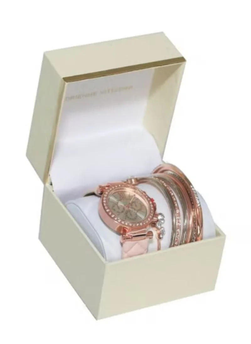 ADRIENNE VITTADINI Adrienne Vittadini Ladies Stackable Analog Watch Rose Gold Case with Crystals Rose Gold Dial Blush Pink Leather Strap 1506R-42-B12
