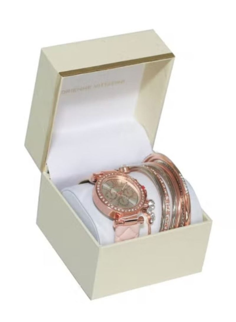 أدرين فيتاديني ساعة أدريان فيتاديني نسائية روز جولد بكريستالات وحزام جلد وردي - Image 2