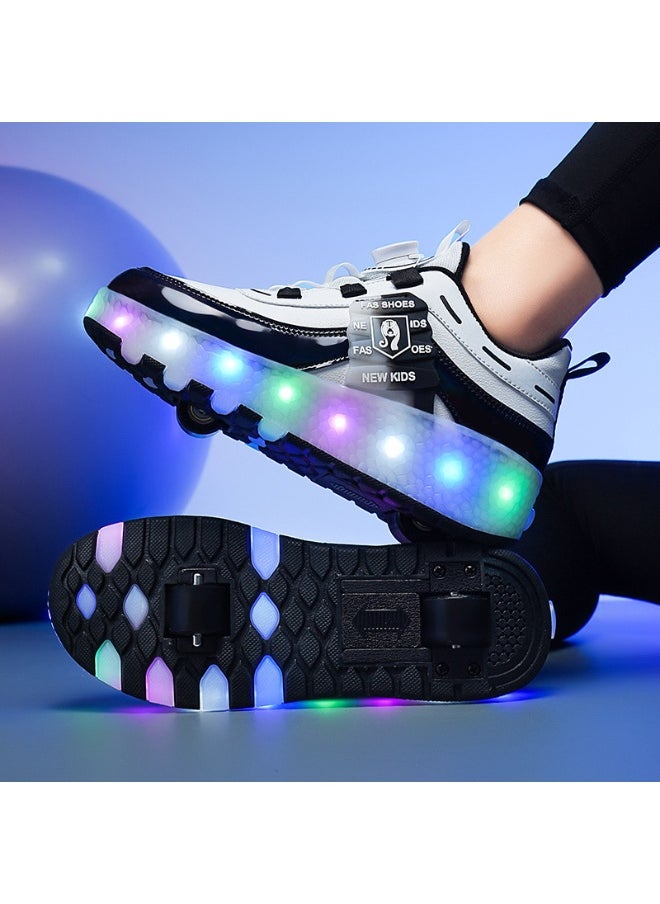 NIBEMINENT Kids Roller Skates Shoes 2 Wheels Roller Shoes Boys Girls Wheel Shoes Roller Sneakers Shoes for Beginner More Balanced  - Image 1