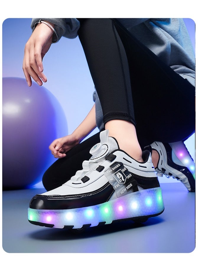 NIBEMINENT Kids Roller Skates Shoes 2 Wheels Roller Shoes Boys Girls Wheel Shoes Roller Sneakers Shoes for Beginner More Balanced  - Image 2