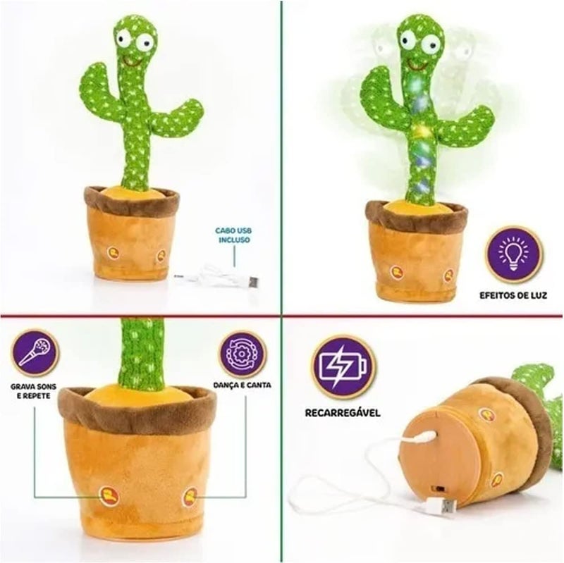 Dancing Cactus Toy,Talking Repeat Singing Sunny Cactus Toy 120 Pcs Songs for Baby 15S Record Your Sound Sing+Repeat+Dancing+Recording+LED - Image 2