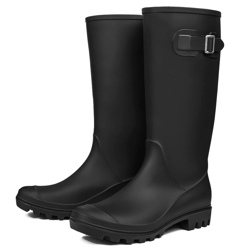 DKSUKO Women's Tall Rain Boots Garden Boots Waterproof Wellington Rubber Boots(9 B(M) US, Matte Black) - Image 4