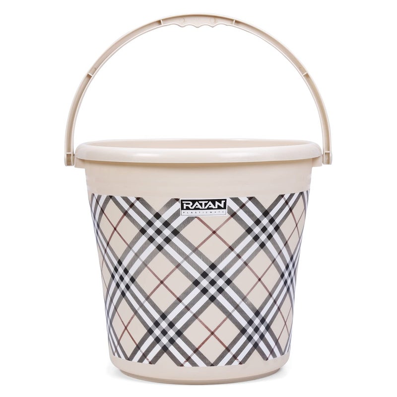 RATAN PLASTICWARE Plastic Bathroom Set of 3 Combo 18L Bucket x 1 1L Mug x 1 Nova Patla Stool 107 x 1 Bath Sets for Home Kitchen Hotels Hostel Hospital Frosty Checks Print Beige - Image 5