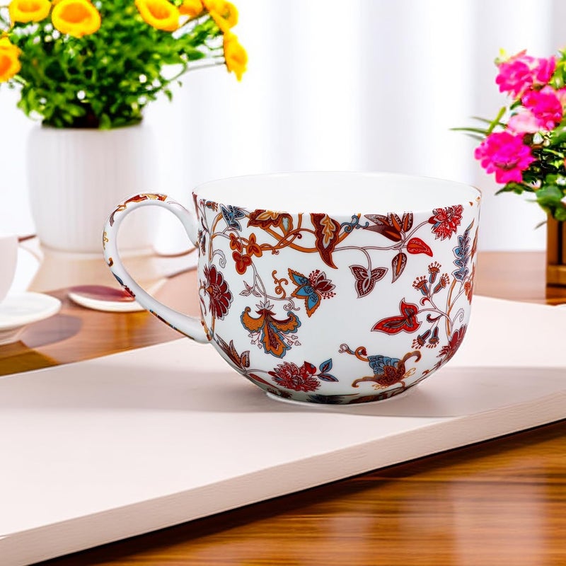 LanHong 25 Ounce Soup Bowls with Handles Large Soup Mug for Coffee Cereal Oatmeal Latte Flora Soup Bowl Bone China Soup Cup Microwave Safe Red - Image 5
