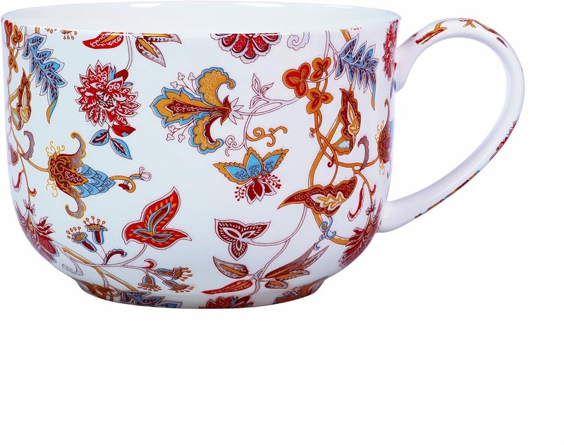 LanHong 25 Ounce Soup Bowls with Handles Large Soup Mug for Coffee Cereal Oatmeal Latte Flora Soup Bowl Bone China Soup Cup Microwave Safe Red - Image 1