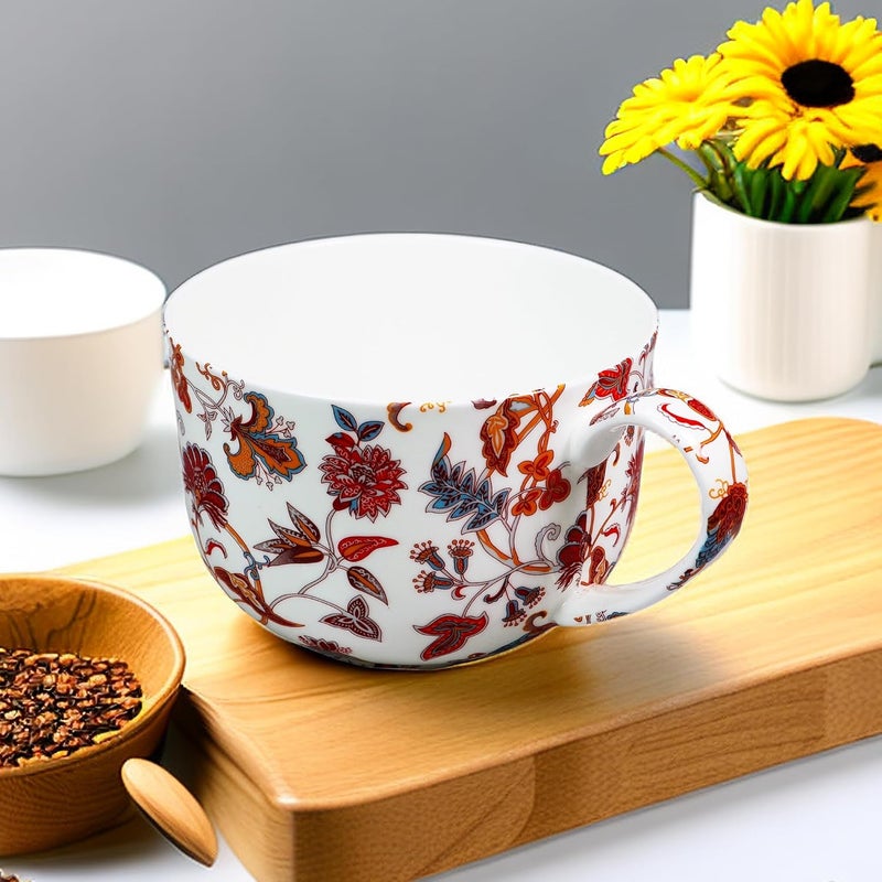 LanHong 25 Ounce Soup Bowls with Handles Large Soup Mug for Coffee Cereal Oatmeal Latte Flora Soup Bowl Bone China Soup Cup Microwave Safe Red - Image 4