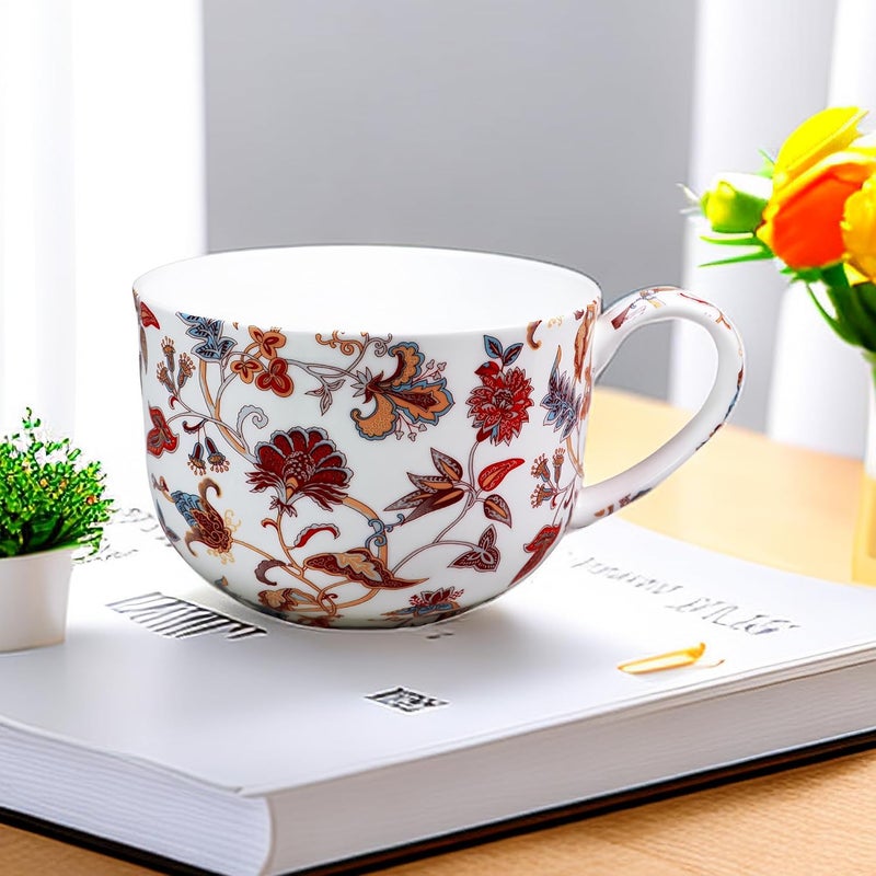 LanHong 25 Ounce Soup Bowls with Handles Large Soup Mug for Coffee Cereal Oatmeal Latte Flora Soup Bowl Bone China Soup Cup Microwave Safe Red - Image 3