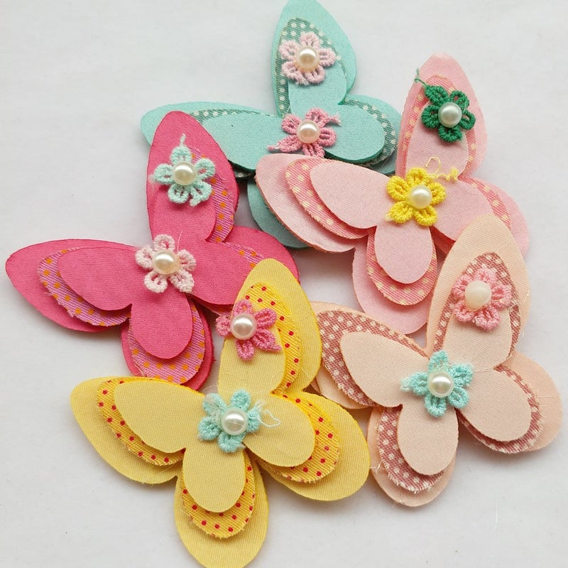 Chenkou Craft 15pcs New Padded Felt Butterfly Satin Ribbon Flowers Beads Appliques Wedding A454 (Multi-Color) - Image 3