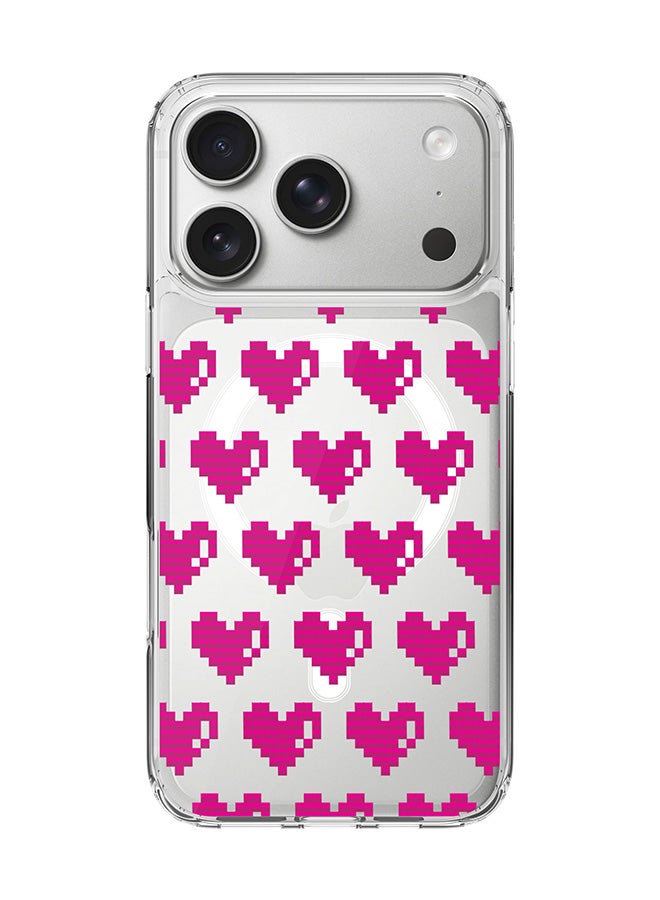 Stylizedd Classic Clear MagSafe Case for iPhone 17 Pro , Hybrid Soft Case Flexible Edges Anti Drop TPU PC Gel Thin Transparent Cover [ Designed for iPhone 17 Pro ] - Pixel Hearts