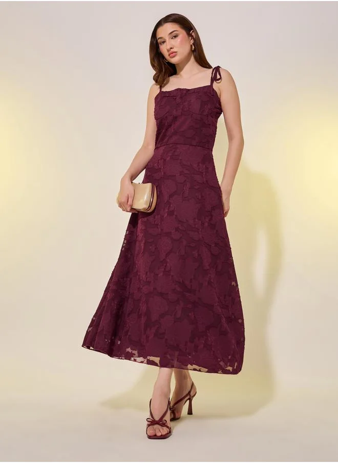 تايك تو Take Two Jacquard Square Neck Strappy A-Line Midi Dress