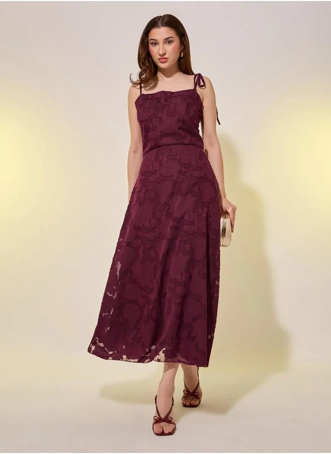 تايك تو Take Two Jacquard Square Neck Strappy A-Line Midi Dress