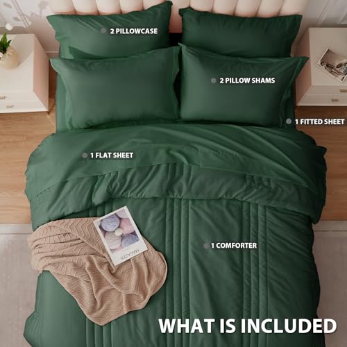Velorose Queen Comforter Set Emerald Green - Bed in a Bag Queen Size 7 Pieces, Soft Bedding Set for All Seasons, Christmas Premium Queen Comforter Set with Comforter, Sheets, Pillowcases & Shams - Image 2