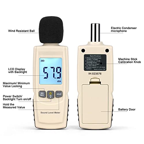 LABART Digital Sound Decibel Meter Sound Level Reader with Measuring Range of 30-130dB - Accuracy Within +/-1.5dBA, Large Backlit LCD Display Noise Detection - Image 4