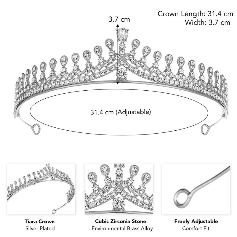 PEORA Cubic Zirconia & Crystal Studded Princess Tiara Crown for Girls & Women Birthday Gift Hair Accessories - Image 4