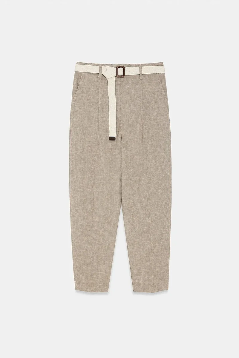 DILVIN Belted Straight-leg Ankle Trousers