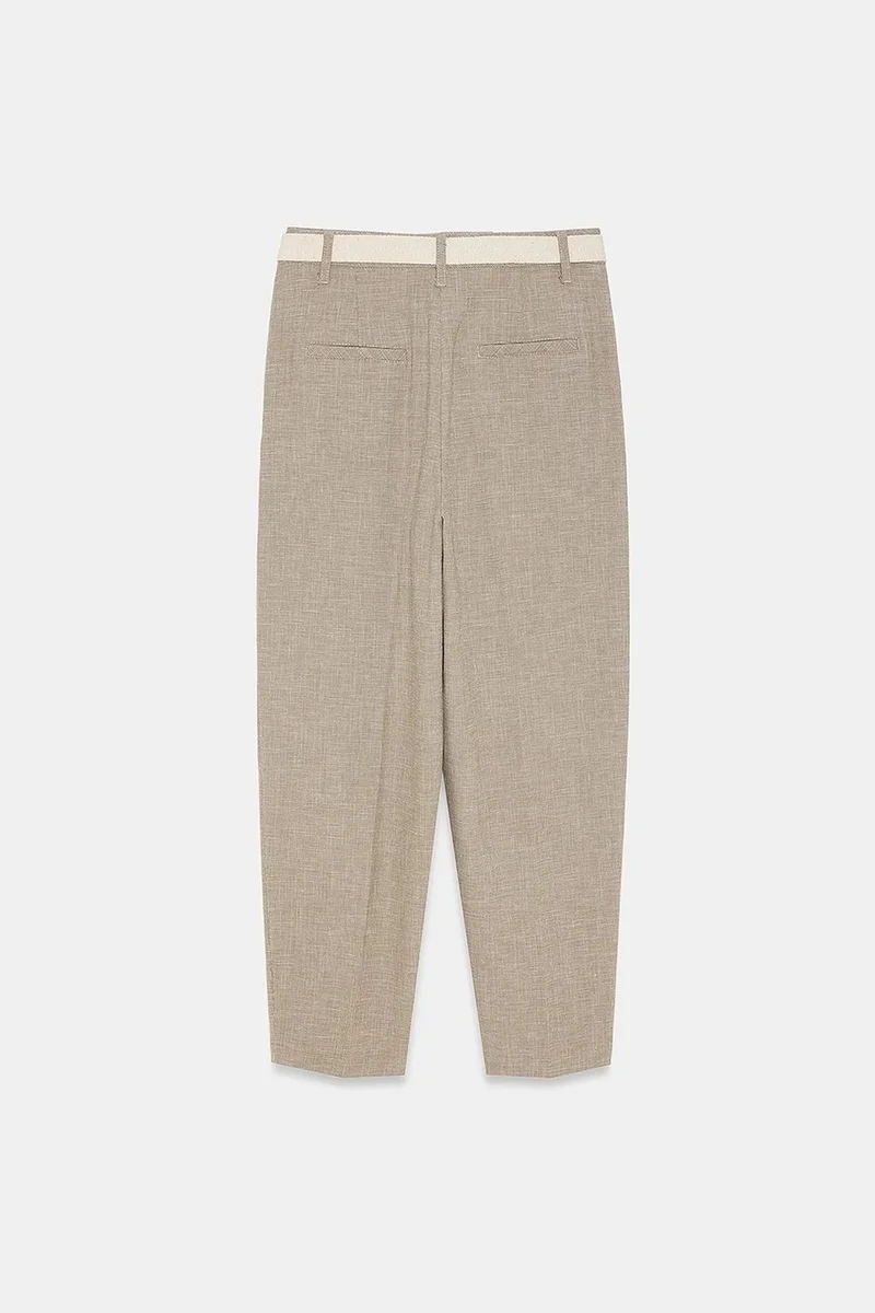 Dilvin Stone Natural DILVIN Belted Straight-leg Ankle Trousers for Women | Best Price UAE