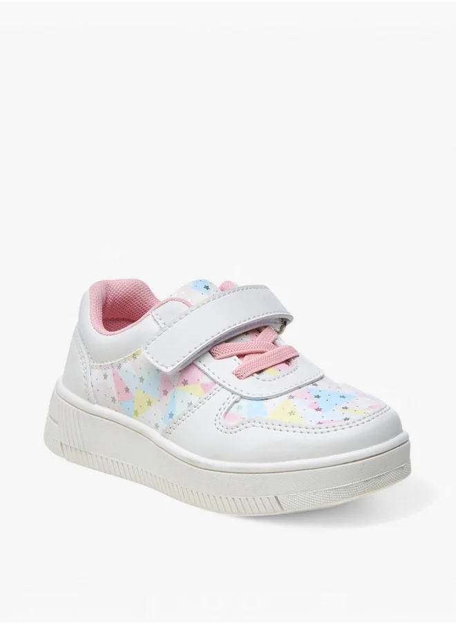 Flora Bella By Shoexpress Star Print Sneakers with Hook and Loop Closure
