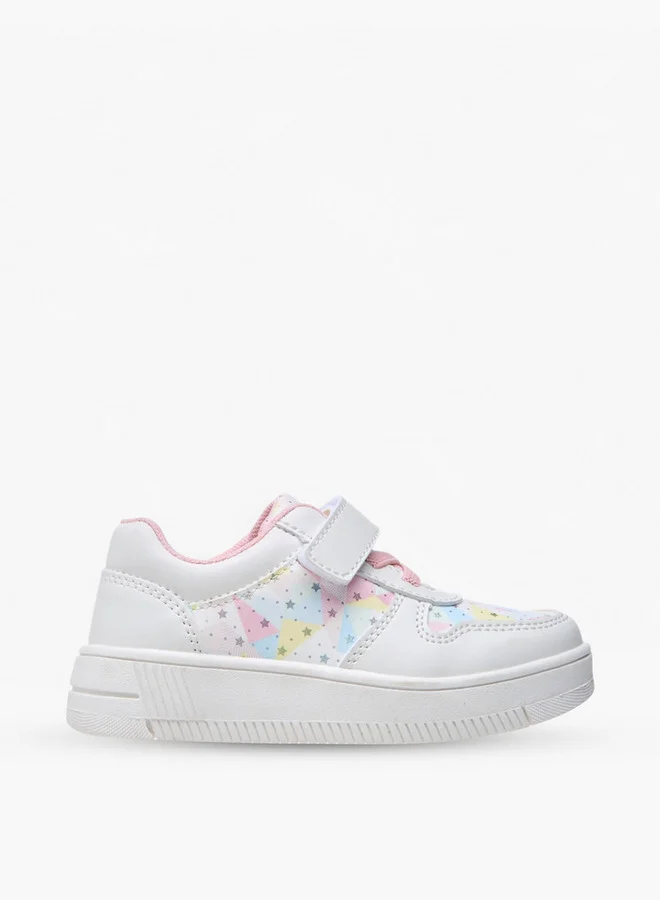 Flora Bella By Shoexpress Star Print Sneakers with Hook and Loop Closure