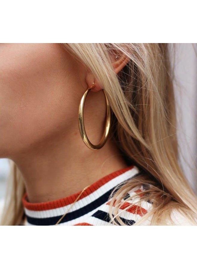 Doubnine Tube Hoop Earrings Gold Lightweight Large Earrings Women Fashion Jewellery Earrings (50mm, gold) - Image 3