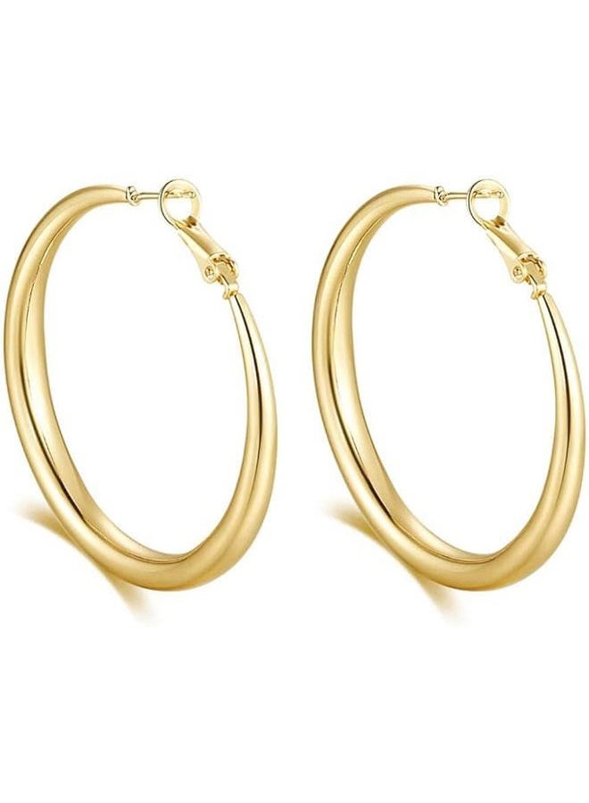 Doubnine Tube Hoop Earrings Gold Lightweight Large Earrings Women Fashion Jewellery Earrings (50mm, gold) - Image 1