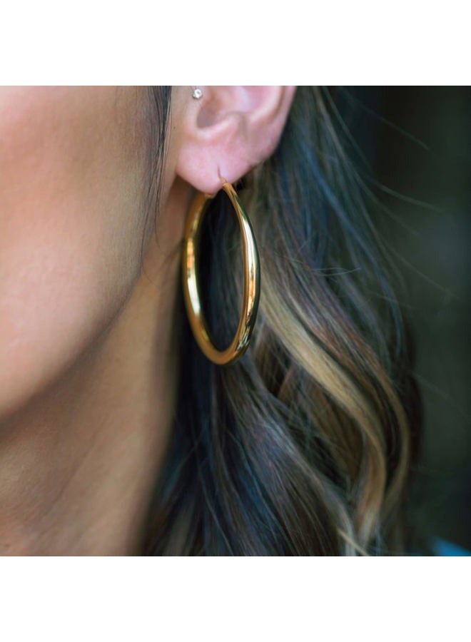 Doubnine Tube Hoop Earrings Gold Lightweight Large Earrings Women Fashion Jewellery Earrings (50mm, gold) - Image 2
