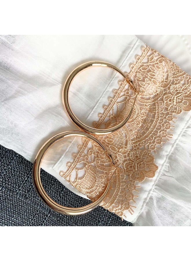 Doubnine Tube Hoop Earrings Gold Lightweight Large Earrings Women Fashion Jewellery Earrings (50mm, gold) - Image 5