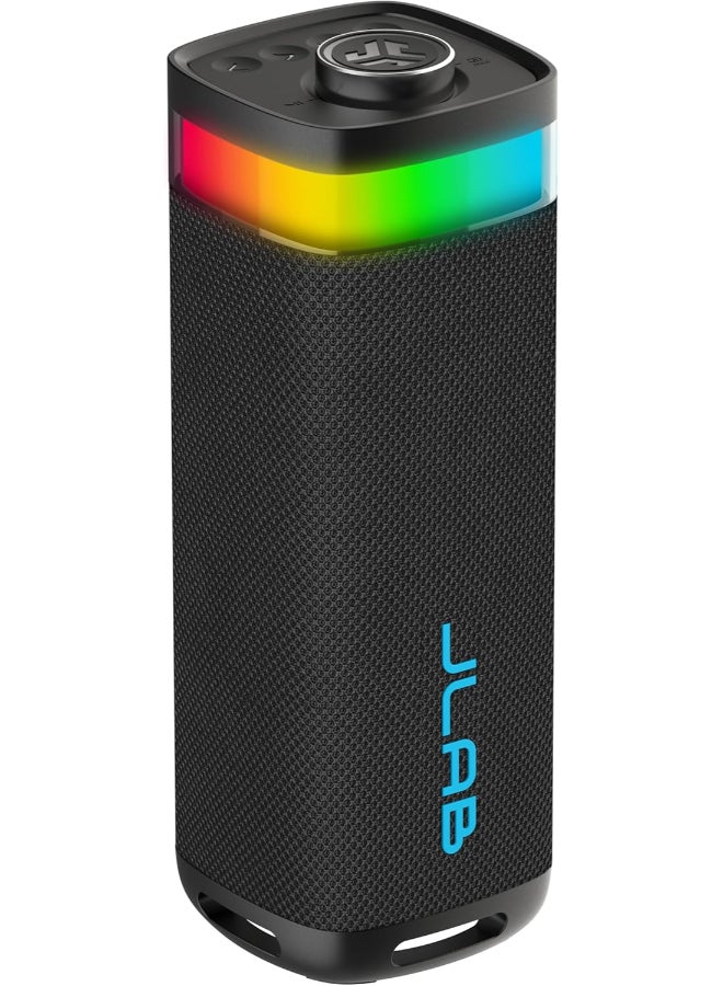 JBuds Party Portable Bluetooth Speaker, 2 Full-Range Drivers + 2 Passive Woofers, IP56 Waterproof, 12 Hours Playtime, Connect Multiple Speakers, Custom Sound + RGB Lighting via App black