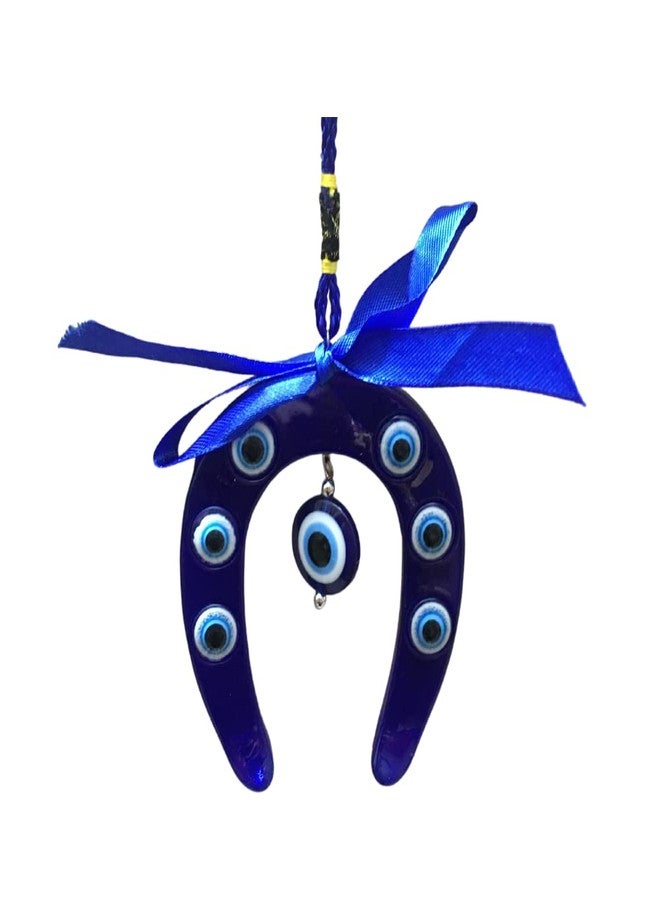 GJ Blue Horse Shoe Naal Nazar Battu Evil Eye Hanging for Home Entrance & for Car Decoration Wards Off Negativity & Brings Positivity | 18 cm – Blue - Image 4