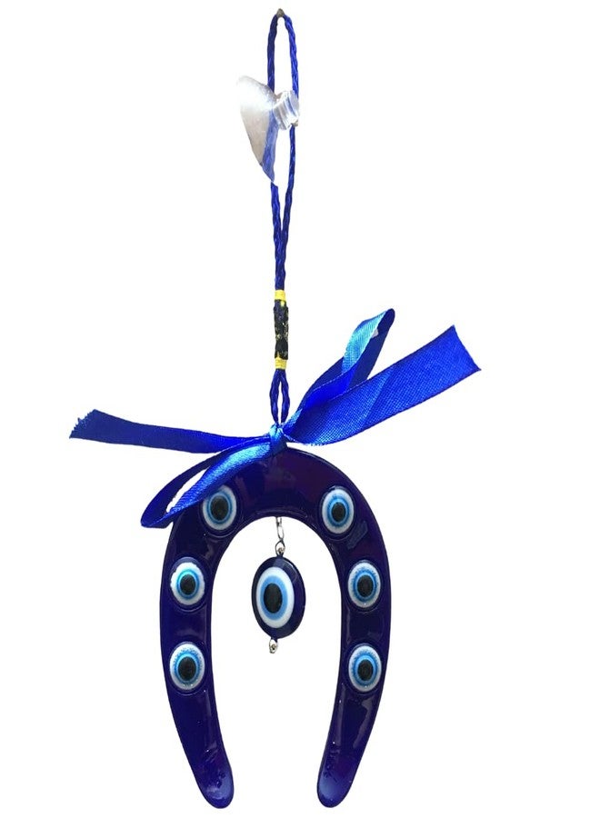 GJ Blue Horse Shoe Naal Nazar Battu Evil Eye Hanging for Home Entrance & for Car Decoration Wards Off Negativity & Brings Positivity | 18 cm – Blue - Image 2