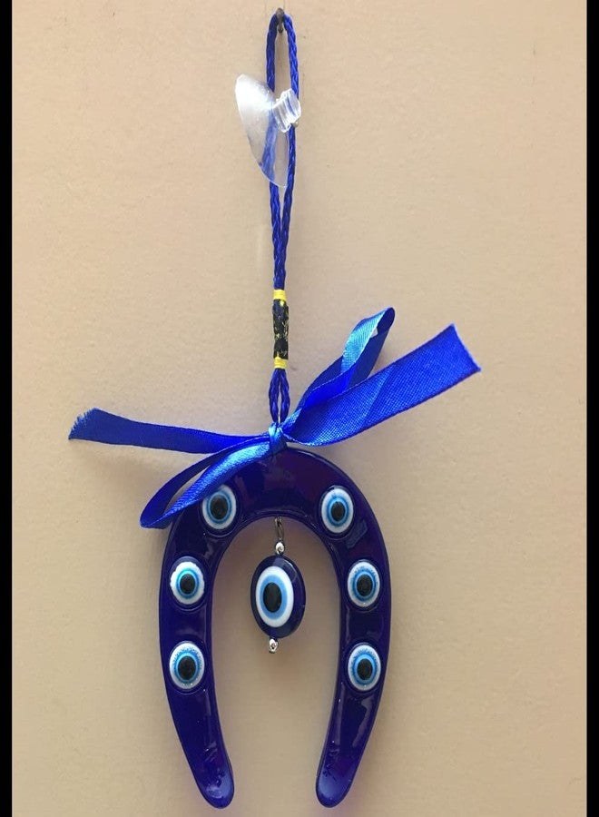 GJ Blue Horse Shoe Naal Nazar Battu Evil Eye Hanging for Home Entrance & for Car Decoration Wards Off Negativity & Brings Positivity | 18 cm – Blue - Image 3