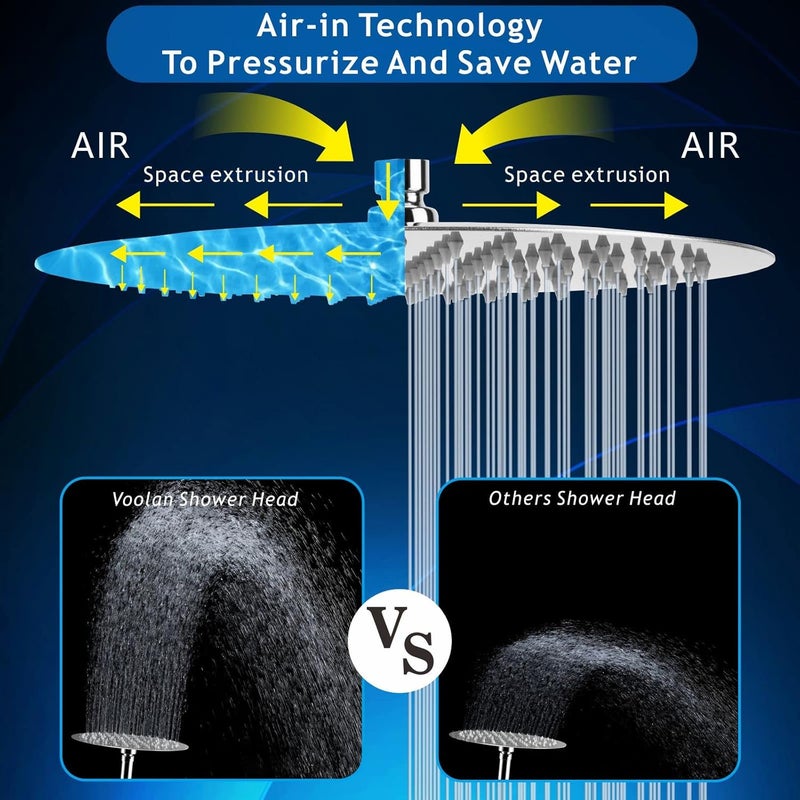 Voolan Rain Shower Head, High Pressure High Flow All Metal Rainfall Shower Head, Ultra-Thin Design-Pressure Boosting, Universal Wall and Ceiling Mount (10 Inch, Chrome) - Image 4