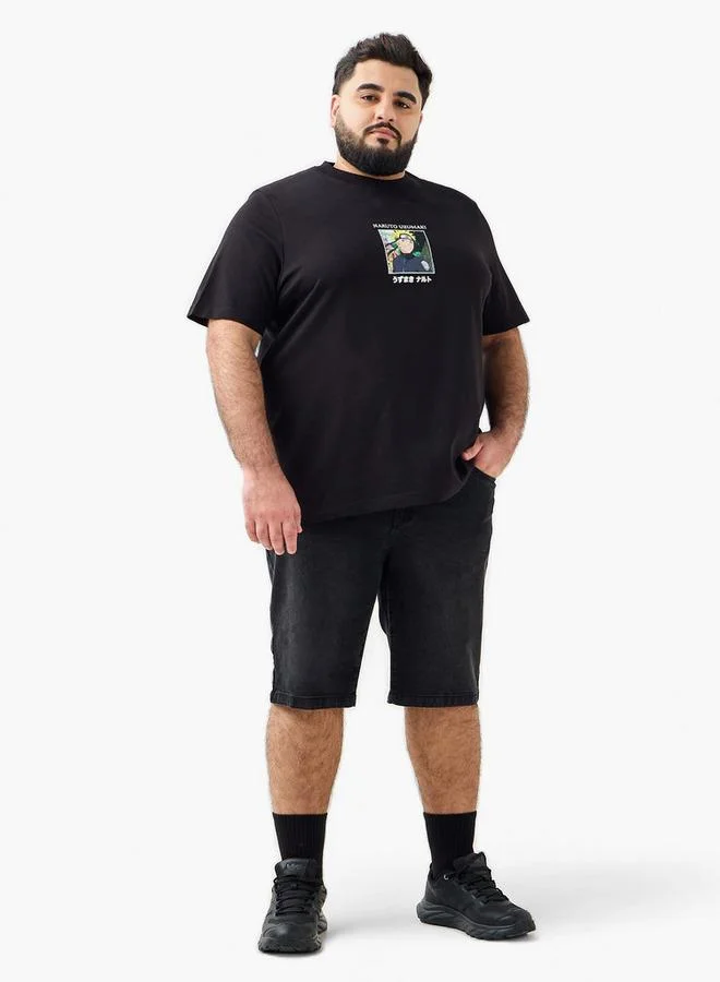 ماكسيم تيشيرت رجالي بطبعة ناروتو بياقة دائرية وأكمام قصيرة