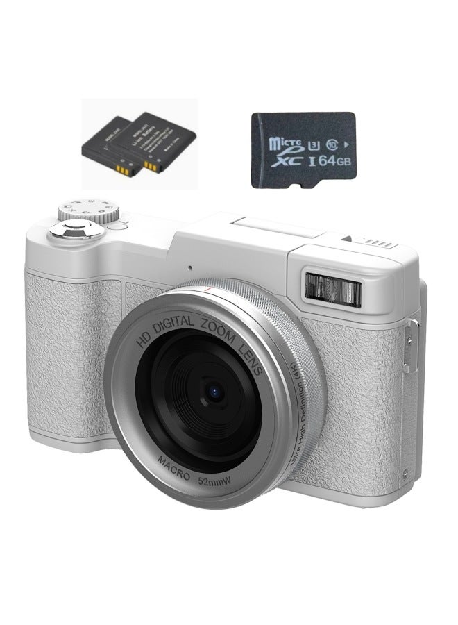 Generic 5K English Version 64 Million Pixel Camera Video Camera Full HD With Flip HD Screen R2H-Body Color:White Standard English Version - 5k + Battery (2 Batteries In Total) + 128gb Card  - Image 3