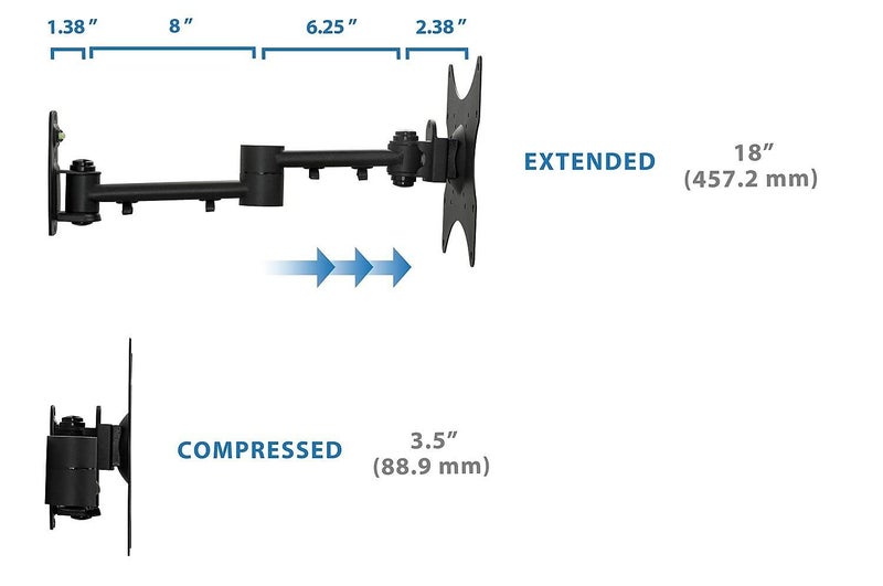 Mount-It! Full Motion TV Wall Mount Bracket for 13-42â€ Screens â€“ 18" Articulating Arm, Quick Release Plate, Tilt Swivel Rotate, Anti-Theft Lock, Single Stud Install, Supports 44 lbs, VESA 75â€“200 - Image 3