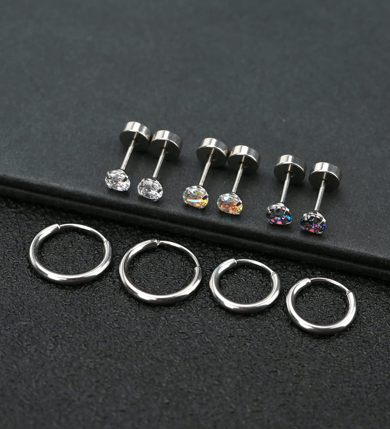 MJust Titanium Earrings for Sensitive Ears 20G Hypoallergenic Stud Hoop Earrings for Women Men Opal Ball CZ Heart Pearl Flat Back Earrings Cartilage Earrings Set - Image 5