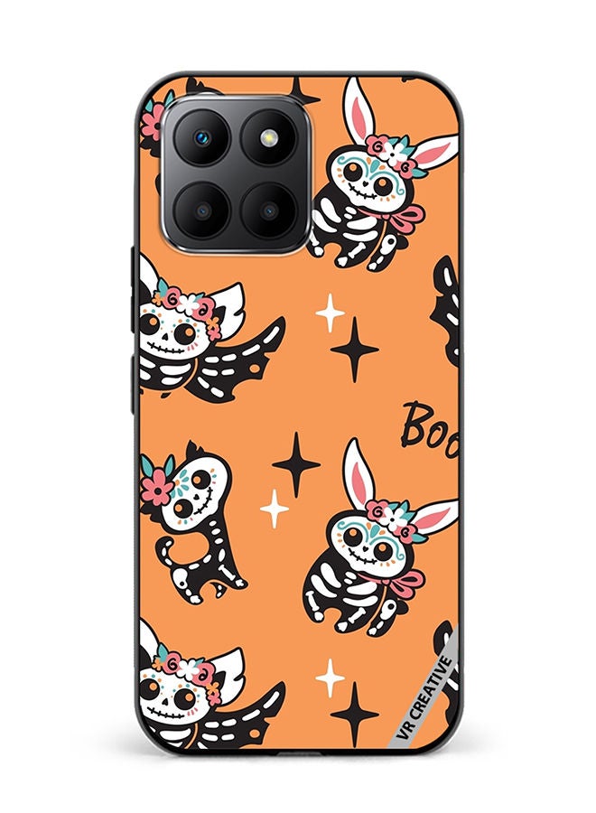 VR CREATIVE Protective Case Cover For Honor 70 Lite Skeletons Of Cute Animals On Orange Design Multicolour - Image 1