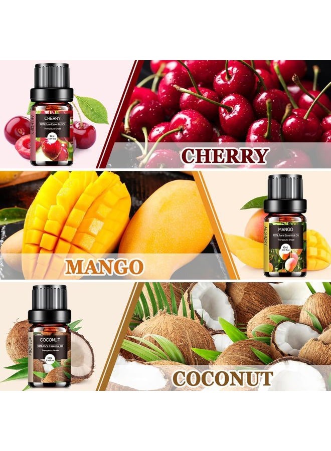 Aeshory 6 x 10ml Fruity Essential Oils Set Fragrance Oil for Diffuser, Aromatherapy, Candle Making, Strawberry, Cherry, Blueberry, Mango, Coconut Fragrance Oil - Image 3