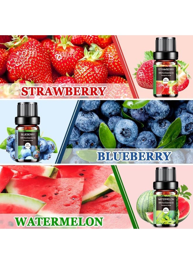 Aeshory 6 x 10ml Fruity Essential Oils Set Fragrance Oil for Diffuser, Aromatherapy, Candle Making, Strawberry, Cherry, Blueberry, Mango, Coconut Fragrance Oil - Image 2