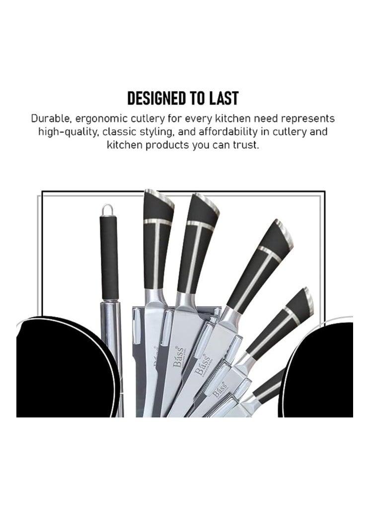 Bass Bass Kitchen Knife Set, Steak Knife and Utility Knives Set - Ultra Sharp High Carbon Stainless Steel Knives with Comfortable Handles (Set of 7, Black A)  - Image 4
