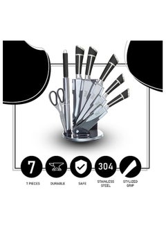 Bass Bass Kitchen Knife Set, Steak Knife and Utility Knives Set - Ultra Sharp High Carbon Stainless Steel Knives with Comfortable Handles (Set of 7, Black A)  - Image 2
