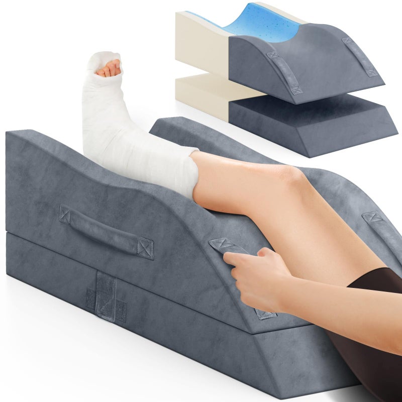 TranquilRelax Leg Elevation Pillows, Wedge Pillow for After Surgery, Memory Foam Leg Support Adjustable, Comfort Care for Back Knee Hip Ankles Pain, Knee Pillow for Sleeping Blood Circulation Grey - Image 1
