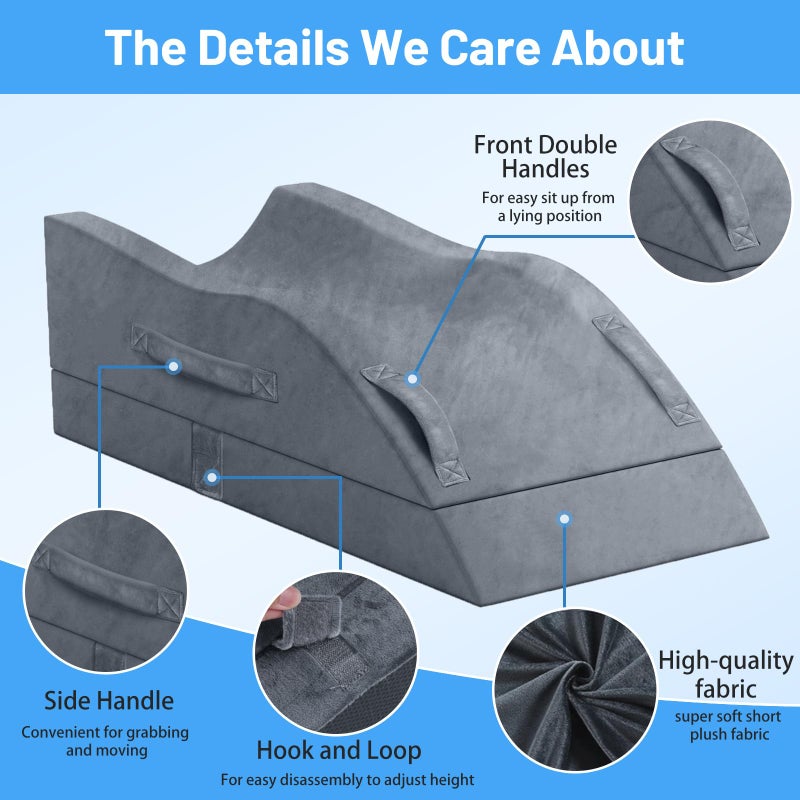 TranquilRelax Leg Elevation Pillows, Wedge Pillow for After Surgery, Memory Foam Leg Support Adjustable, Comfort Care for Back Knee Hip Ankles Pain, Knee Pillow for Sleeping Blood Circulation Grey - Image 4